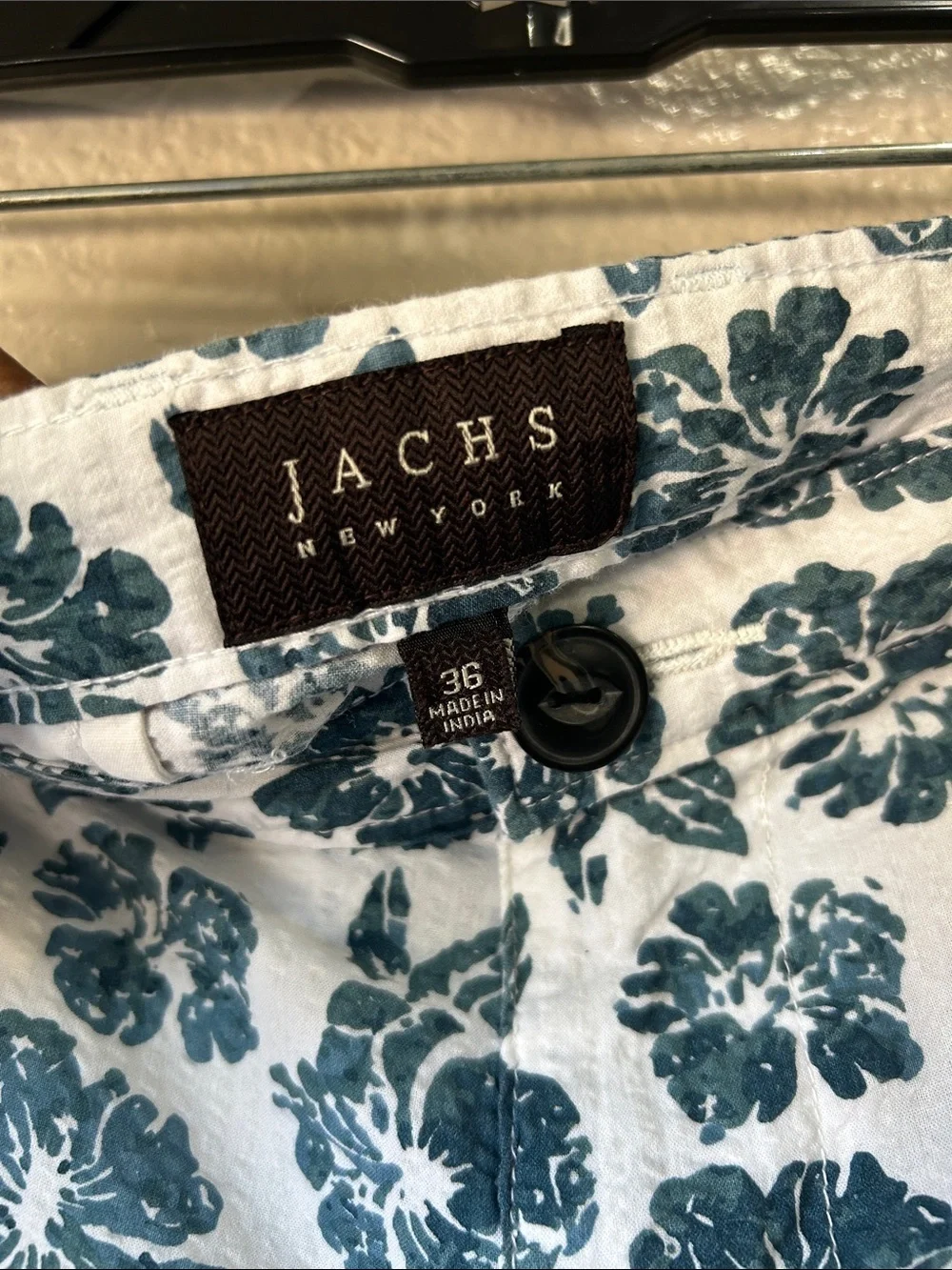 Jachs New York Men Teal Floral Cotton Shorts Summer Casual Vacation Sz 36 TC0003